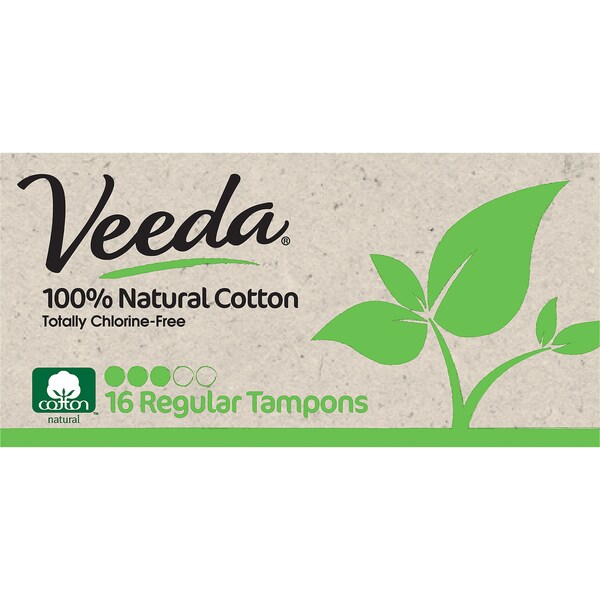 Veeda 100% Natural Cotton Tampons Regular 16 pack