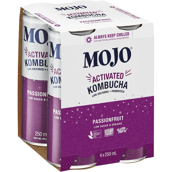 Mojo Active Kombucha Passionfruit 250mL x 4 pack