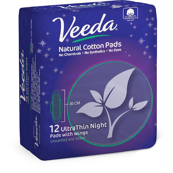 Veeda Natural Cotton Pads Night With Wings 12 pack