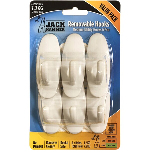 Jack Hammer Removable Hooks Medium Utility 6 pack