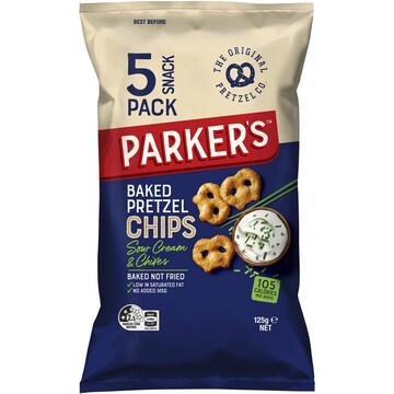 Parker's Baked Pretzels Chips Multipack Sour Cream & Chives 25g x5 Pack | Woolworths