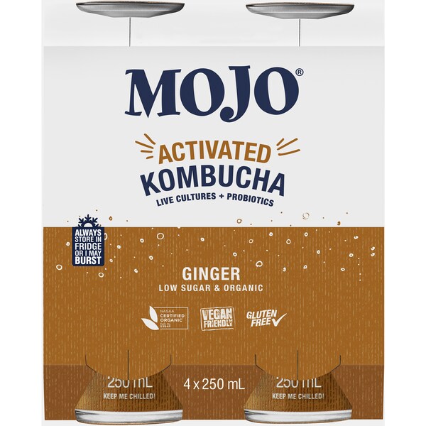 Mojo Active Kombucha Ginger 250mL x 4 pack
