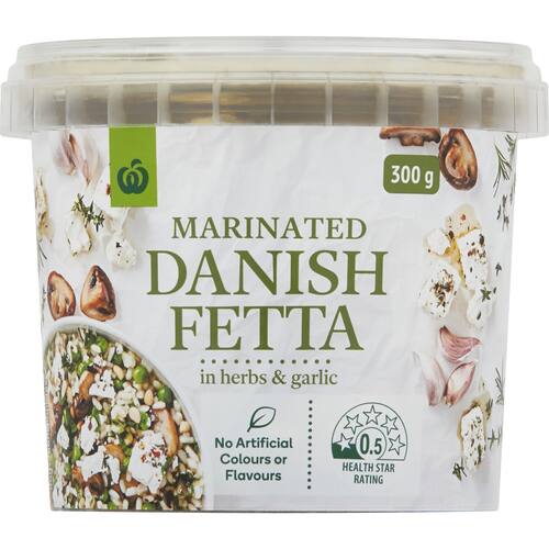 Woolworths Marinated Danish Fetta Cheese In Herb & Garlic 300g bunch