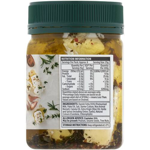 Woolworths Marinated Danish Fetta Cheese In Herb & Garlic 300g bunch