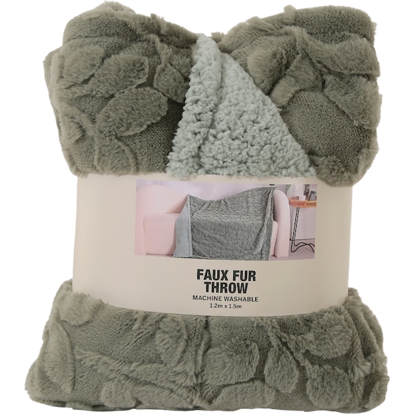 Faux Fur Throw Blanket Floral Sage each