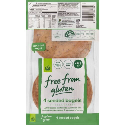 Woolworths Free From Gluten Seeded Bagels 4 Pack bunch