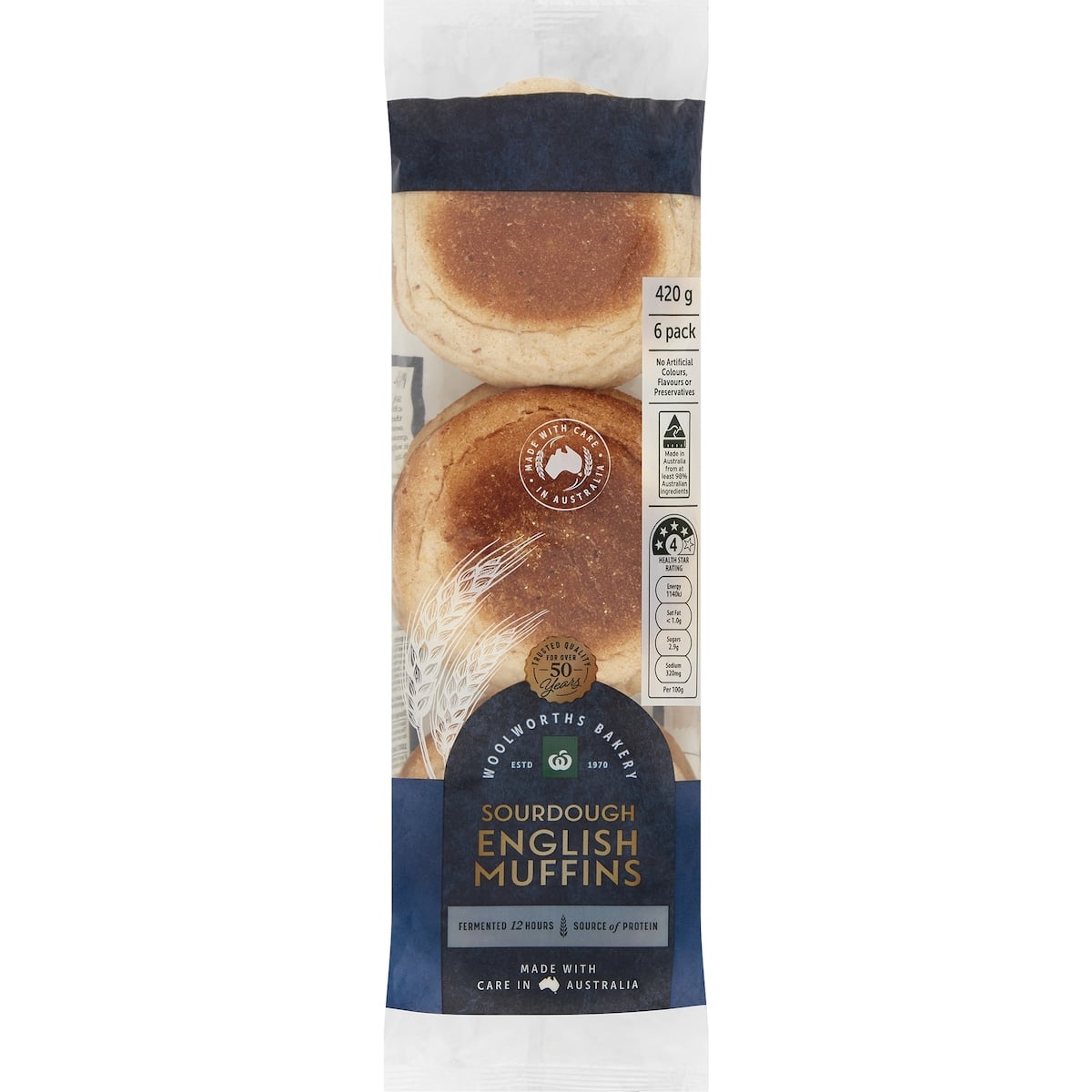 Woolworths Sourdough English Muffins 6 Pack bunch