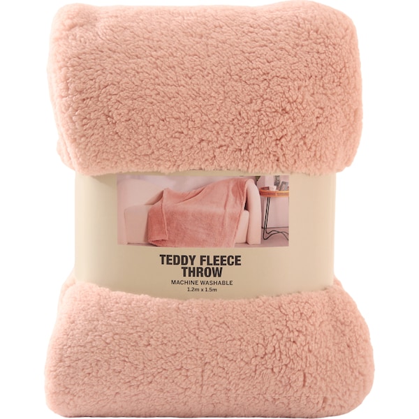 Fleece Teddy Throw Blanket Pink each