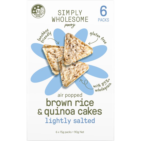 Simply Wholesome Pantry Air Popped Brown Rice & Quinoa Cakes Lightly Salted 15g x 6 pack