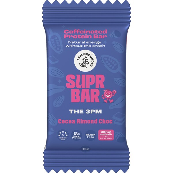 I Am Grounded Supr Bar Caffeinated Protein Bar Cocoa Almond Chocolate 450g