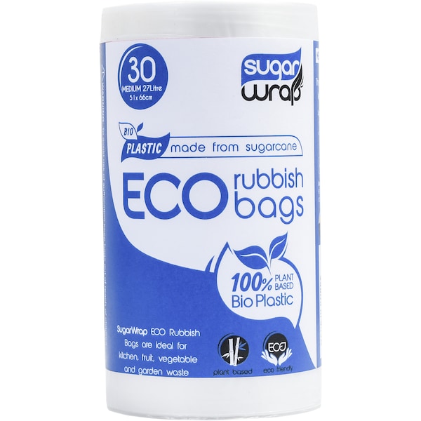 Sugar Wrap Eco 100% Plant Based Bio Plastic Garbage Bags 27l 30 Pack