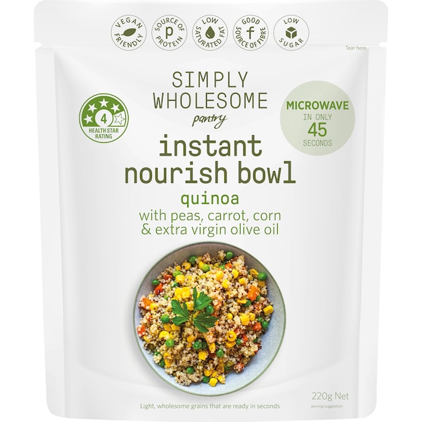 Simply Wholesome Pantry Instant Nourish Bowl Quinoa With Peas Carrot & Corn 220g
