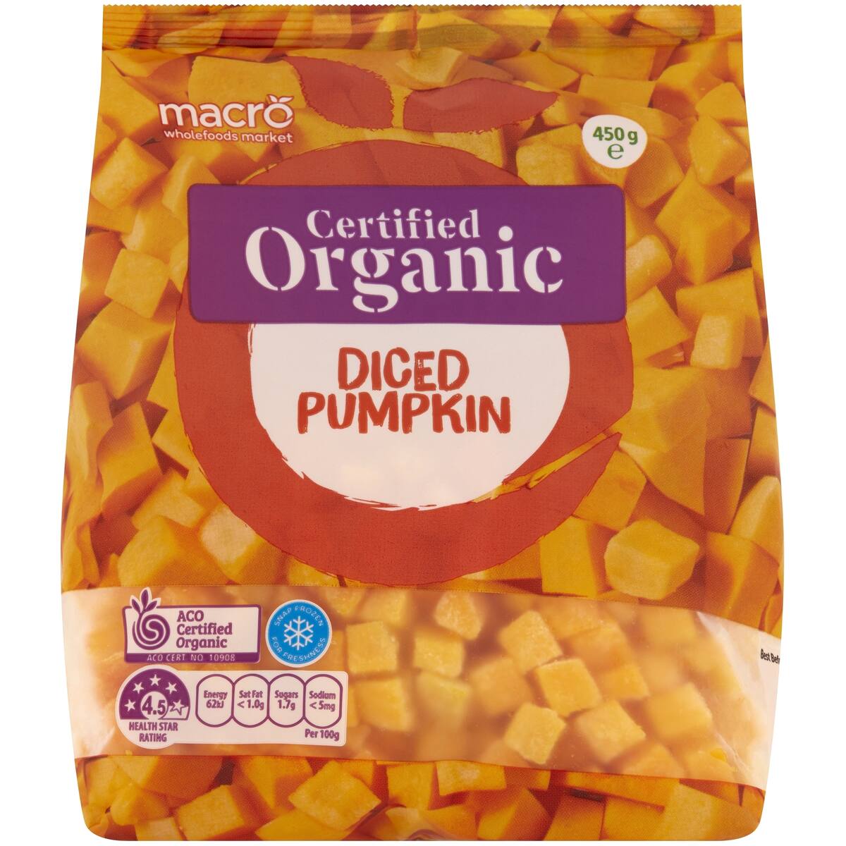 Macro Certified Organic Diced Pumpkin 450g bunch