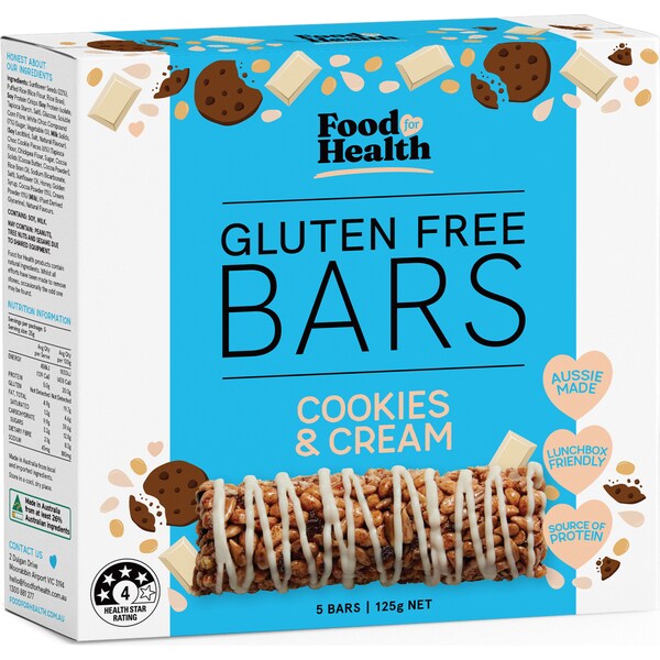 Food For Health Gluten Free Bar Cookies & Cream 125g