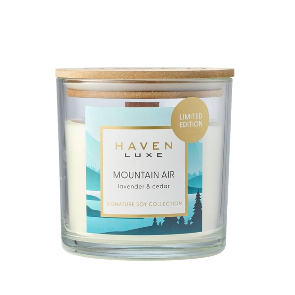 Haven Luxe Wood Wick Candle Mountain Air Lavender & Cedar each