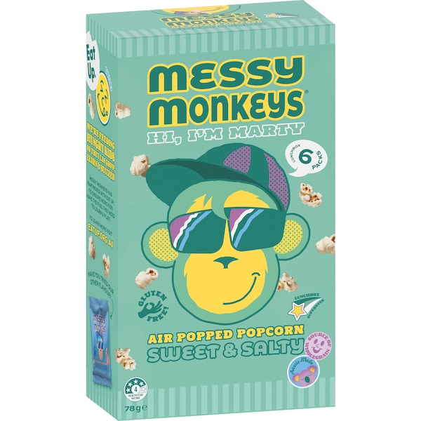 Messy Monkeys Air Popped Popcorn Sweet & Salty 6 pack