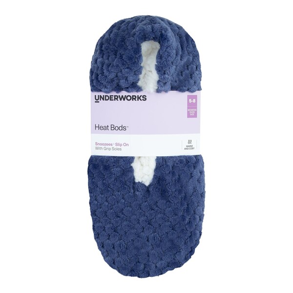 Underworks Womens Heat Bods Slip On Slippers Blue 5-8 each