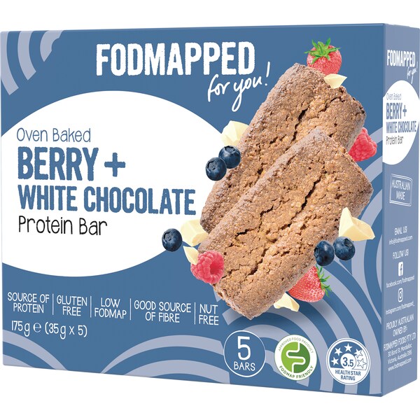 Fodmapped For You Oven Baked Berry & White Chocolate Protein Bar 35g x 5 pack