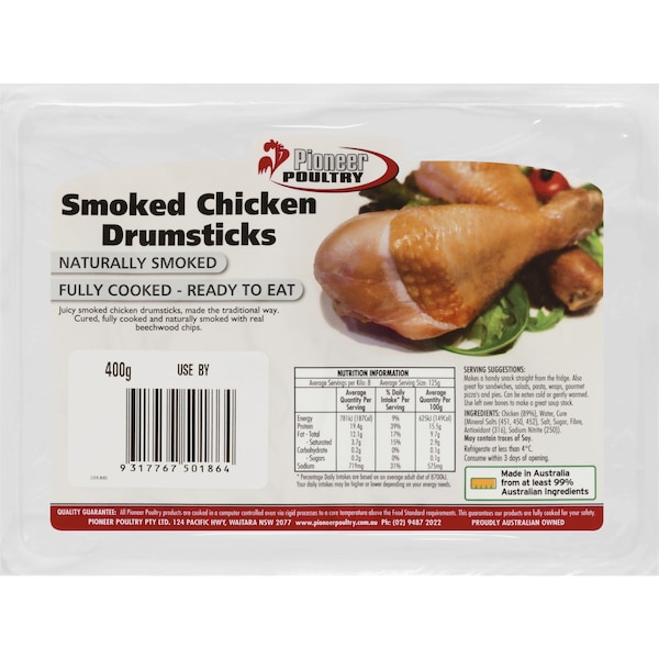Pioneer Poultry Chicken Drumsticks Smoked 390g - 560g
