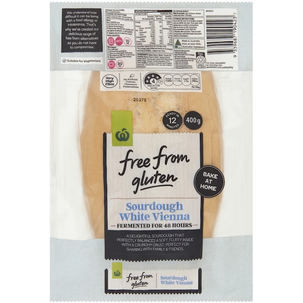 Woolworths Free From Gluten Sourdough White Vienna 400g