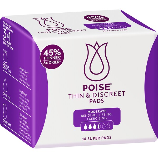Poise Thin & Discreet Super Pads 14 pack