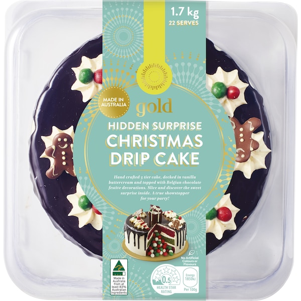 Woolworths Gold Hidden Surprise Christmas Drip Cake 1.7kg