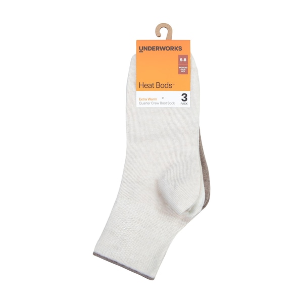 Underworks Womens Heat Bods Crew Boot Socks Brown 5-8 3 pack