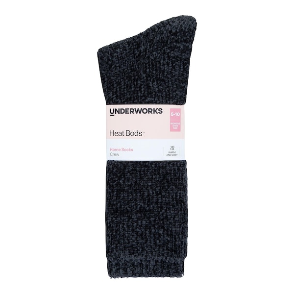Underworks Womens Heat Bods Crew Socks Grey 5-10 each