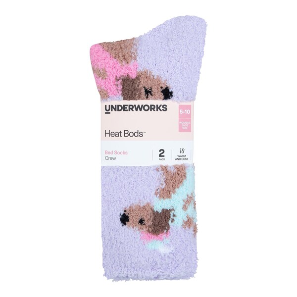Underworks Womens Heat Bods Bed Crew Socks Patterned 5-10 2 pack