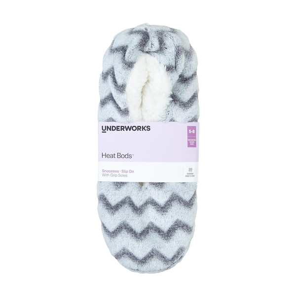 Underworks Womens Heat Bods Slip On Slippers Chevron 5-8 each