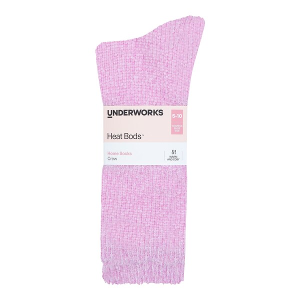 Underworks Womens Heat Bods Crew Socks Pink 5-10 each