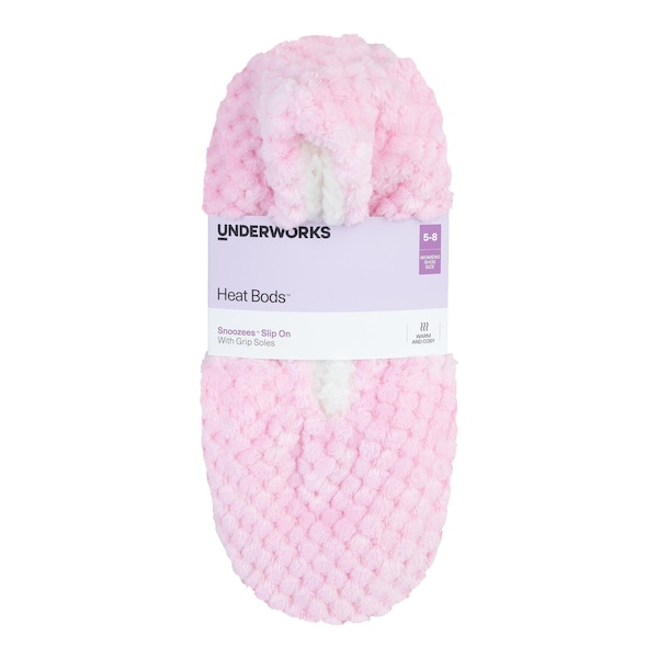 Underworks Womens Heat Bods Slip On Slippers Pink 5-8 each