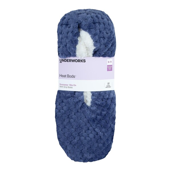 Underworks Womens Heat Bods Slip On Slippers Blue 9-11 each
