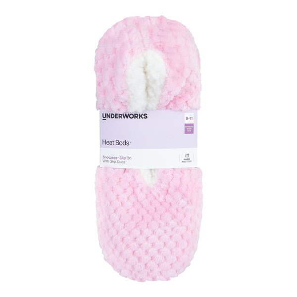 Underworks Womens Heat Bods Slip On Slippers Pink 9-11 each