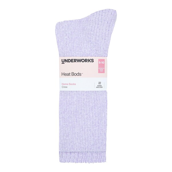 Underworks Womens Heat Bods Crew Socks Purple 5-10 each