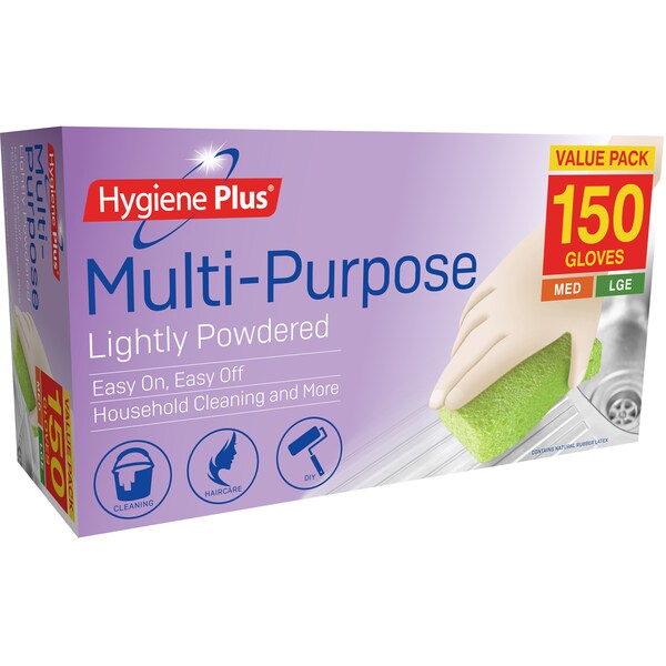 Hygiene Plus Multi Purpose Lightly Powdered Medium Large Gloves 150 Pack