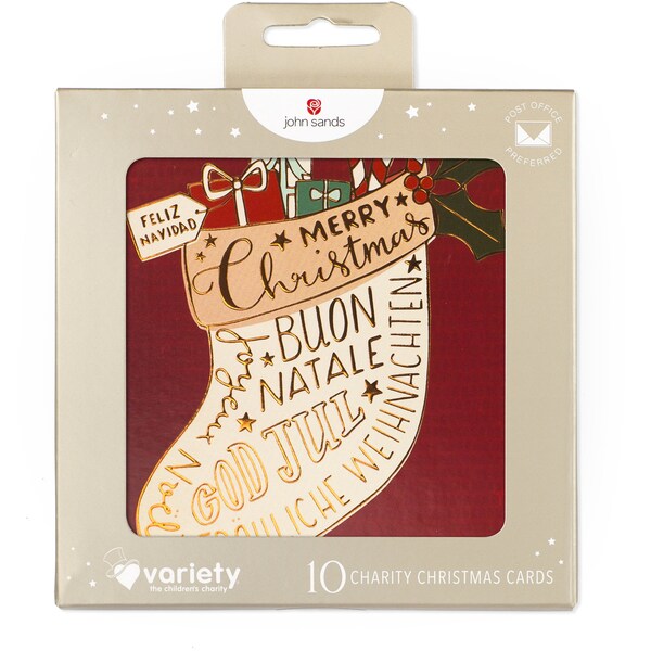 John Sands Christmas Cards Christmas Stocking Red 10 Pack