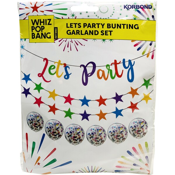 Korbond Whiz Pop Bang Lets Party Bunting Garland Set Each