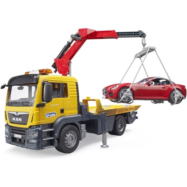 Bruder 1:16 Man Tgs Flat Top Tow Truck w/ Roadster Kids 4y+ Yellow