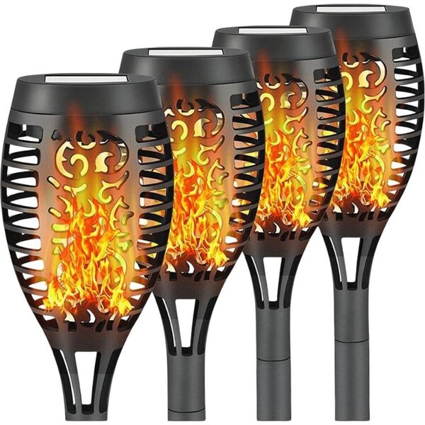 4 Pack Flame Solar Torch Light Waterproof Flickering Dancing Garden
