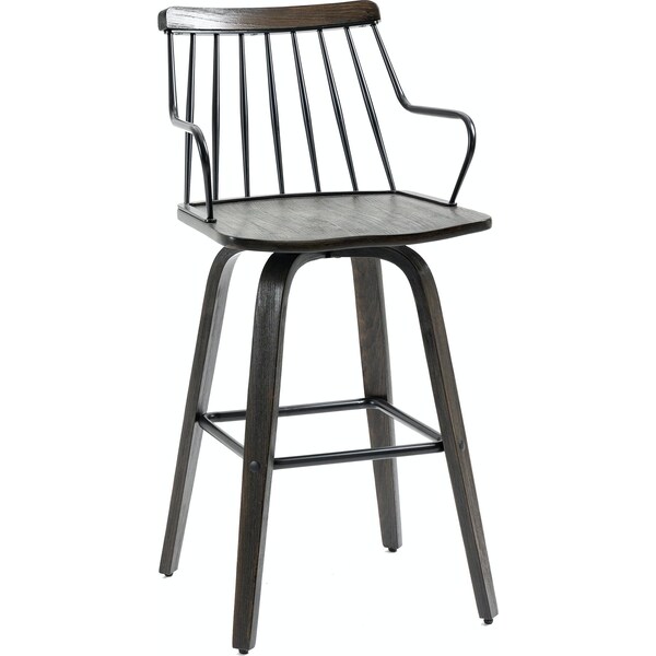 IHOMDEC Black Brushed Plywood Swivel Bar Chair in Black Powder Coated Finish, Black