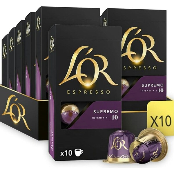 L'Or Espresso Coffee Pods Supremo 10 Intensity Box 100 Nespresso Machines Compatible