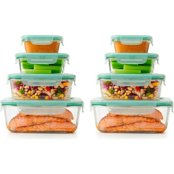 OXO Good Grips 8pc Smart Seal Air Tight Rectangle Glass Container Set 8 Piece