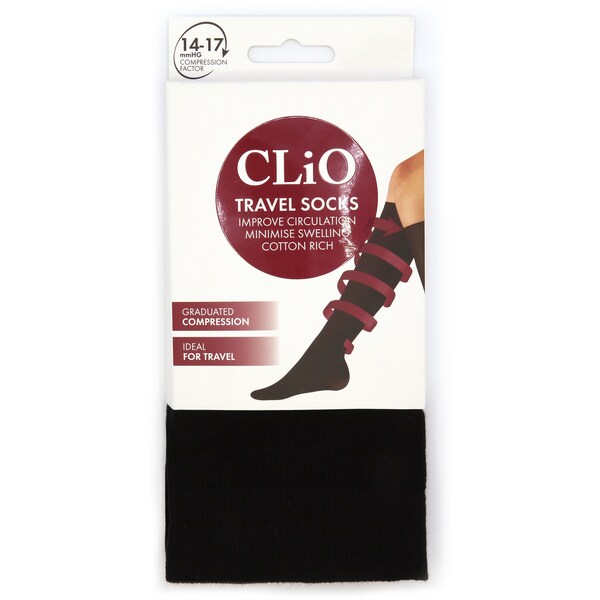 Clio Travel Sock Black Size 9-11 Each