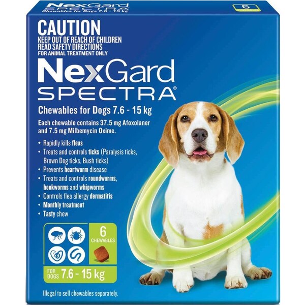 Nexgard Spectra For Medium Dogs  7.6 -15kg Green  - 6 Pack