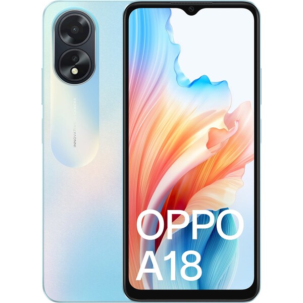 OPPO A18 128GB - Glowing Blue, 6.56", HD+, 90Hz, 4GB/128GB, 8MP/5MP, Dual SIM, 5000mAh,2YR