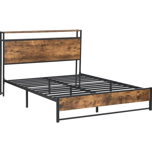 IHOMDEC Double size Heavy Duty Metal & Wood Bed Frame Base Mattress Platform BED01 Rustic Dark Brown
