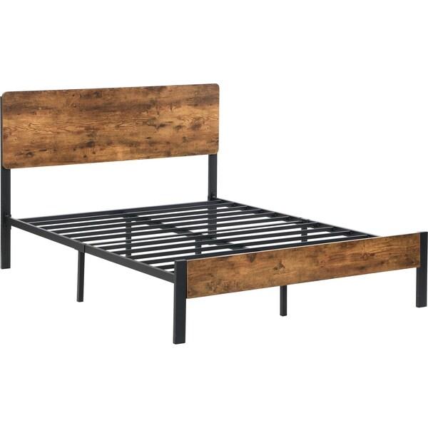 IHOMDEC Double size Heavy Duty Metal & Wood Bed Frame Base Mattress Platform BED02 Rustic Dark Brown