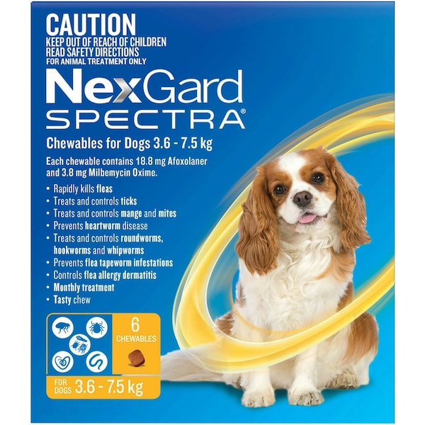 Nexgard Spectra Chewables for Small Dogs 3.6 to 7.5kg (Yellow) 6 Chews
