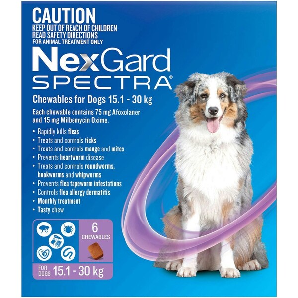 Nexgard Spectra Chewables for Large Dogs 15.1 to 30kg (Purple) 6 Chews